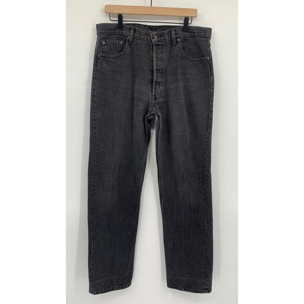 Vintage Levis 501 Jeans Mens 36x32 Black Button Fly Straight Leg Denim Made USA